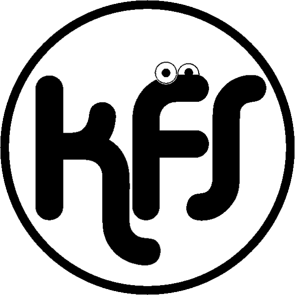 Logo with the initials KFS in a circle with eyes on the top of the S